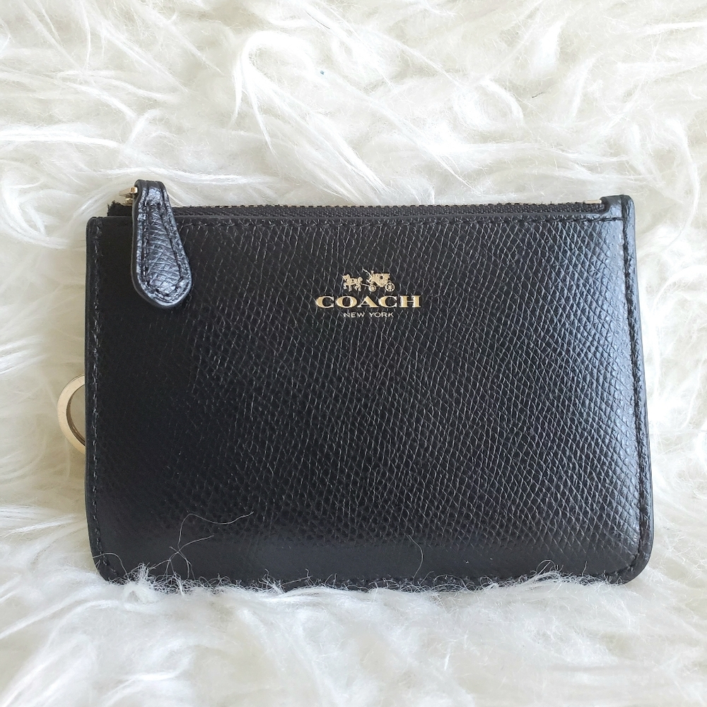 Coach Black Leather Wristlet Wallet Pouch card holder